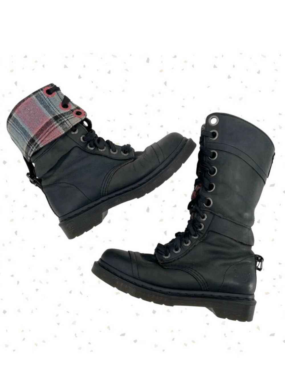 Dr. Martens Triumph Boots Leather Pirate Style Fold Down Tartan Plaid Lining 6